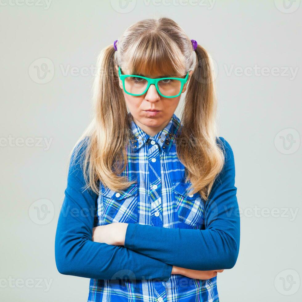 College student with green eyeglasses photo