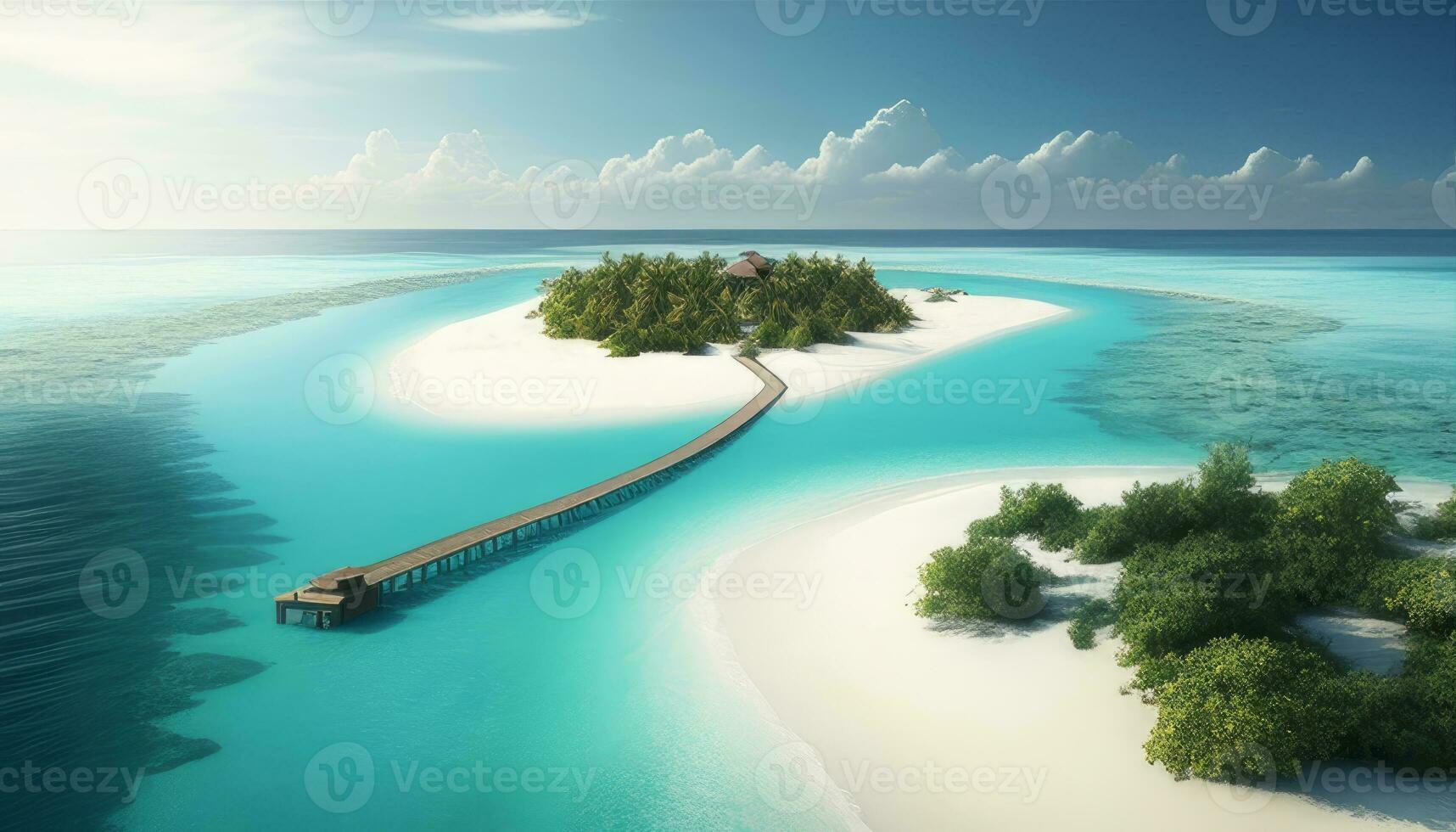 tropical beautiful background of palm trees, blue ocean and white sand. Vacation concept. AI generation. illustration photo