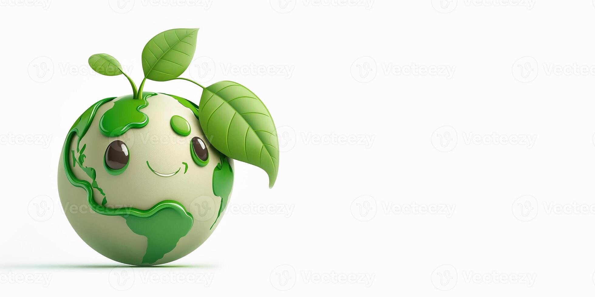 Cartoon globe of the Earth isolated on a white banner. Earth Day or World Environment Day concept. photo