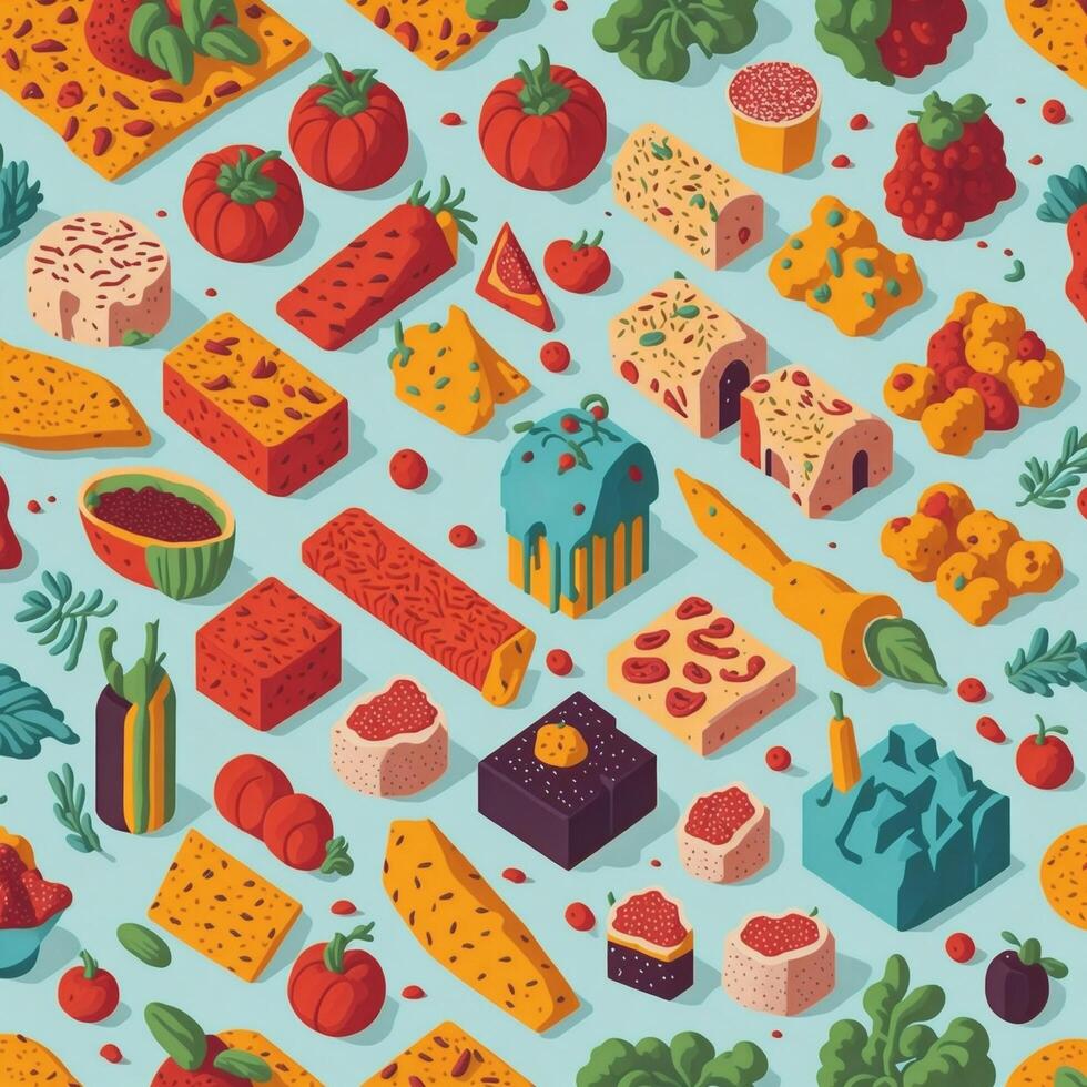 Seamless Foods Pattern Abtrack Background created with technology photo