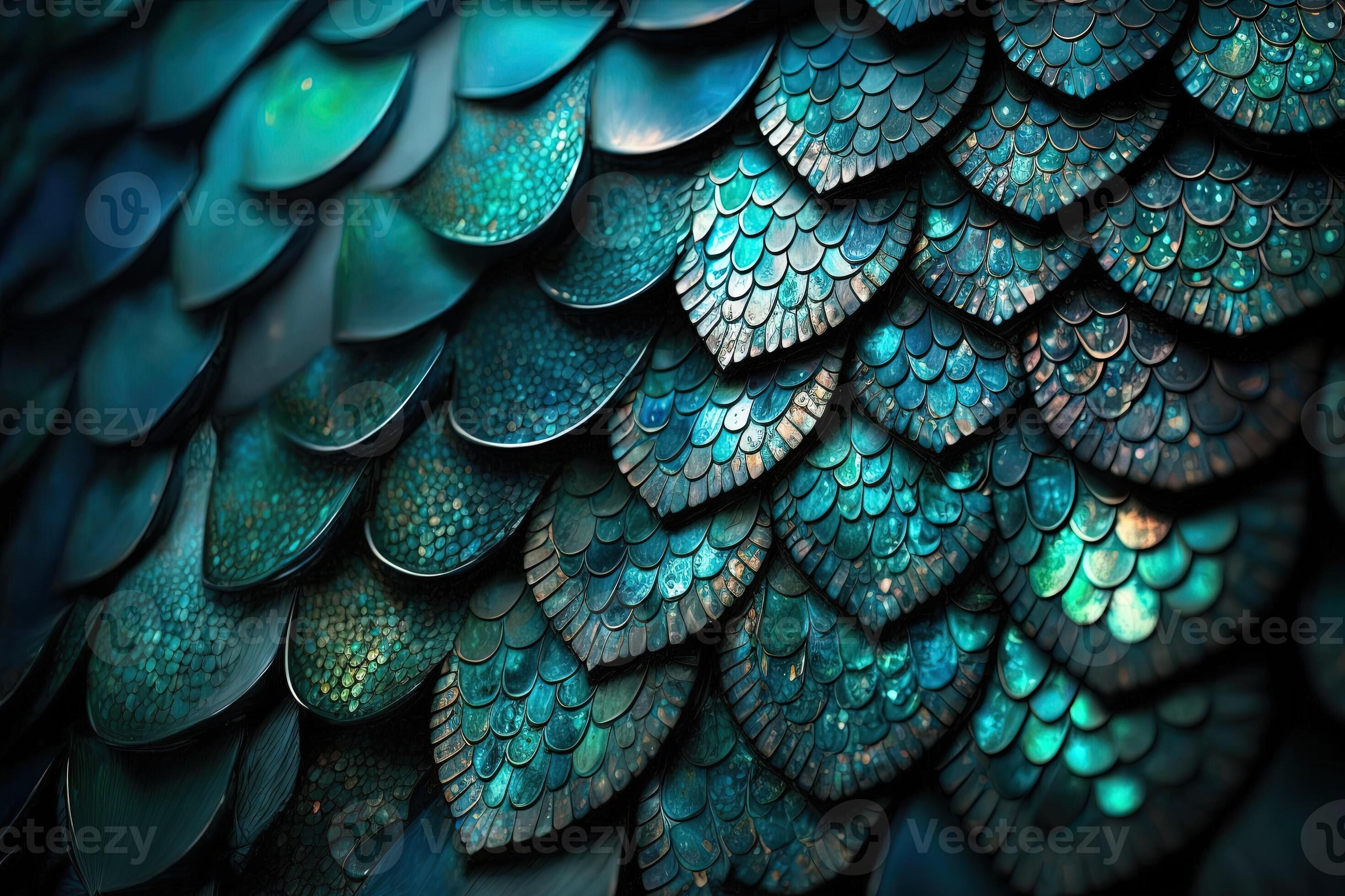 Dragon scales background turquoise shining shells . Simple background