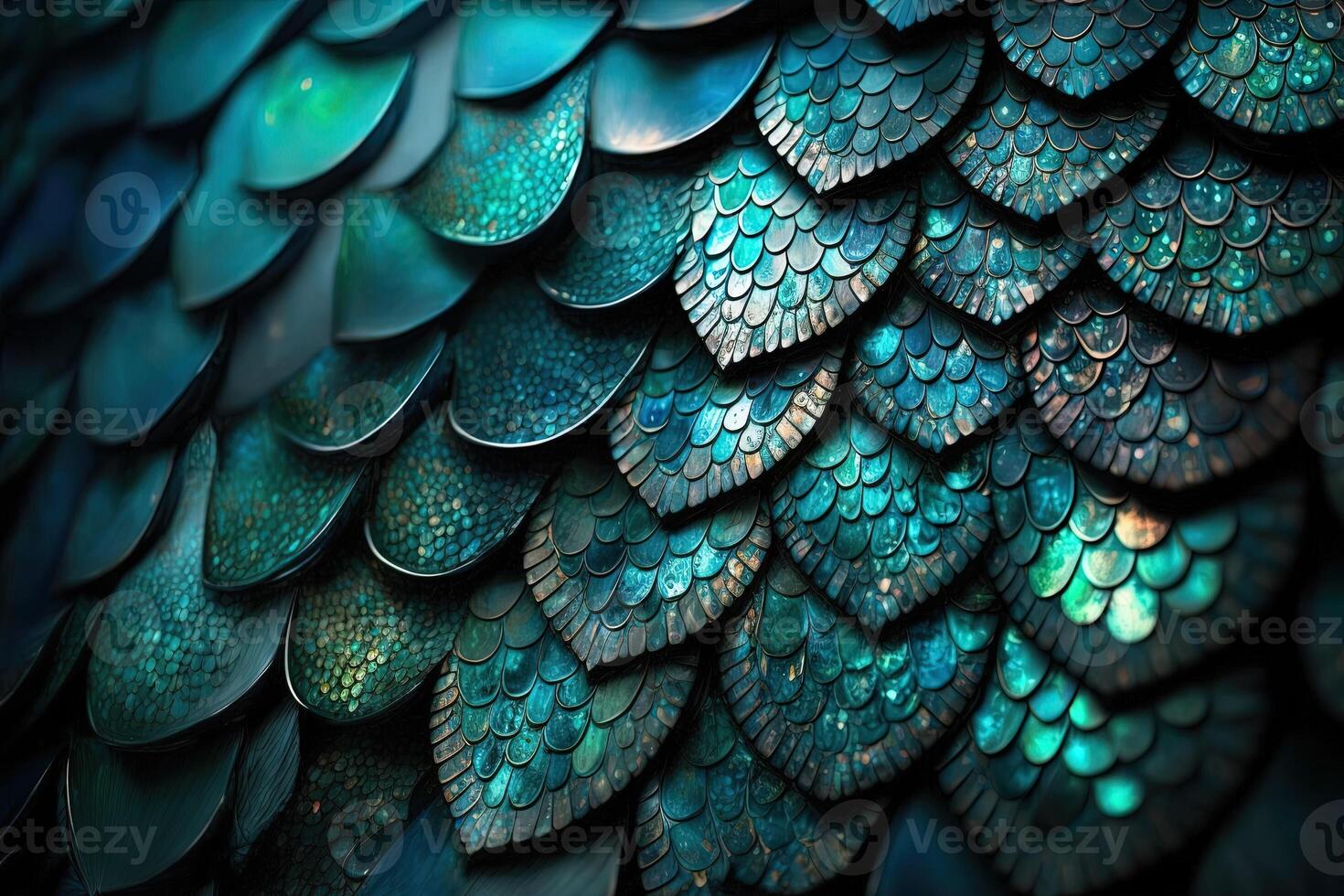 Dragon scales background - turquoise shining shells . Simple background made of dragon scale armor illustration . photo