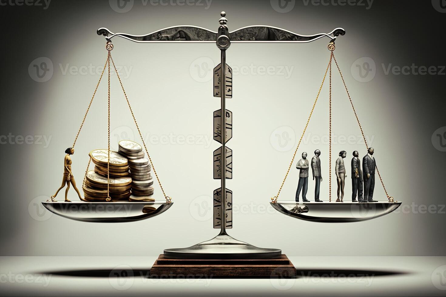 Scales with time and people on one side and money on the other, concept of ideas and innovation, time travel. Digital illustration. photo