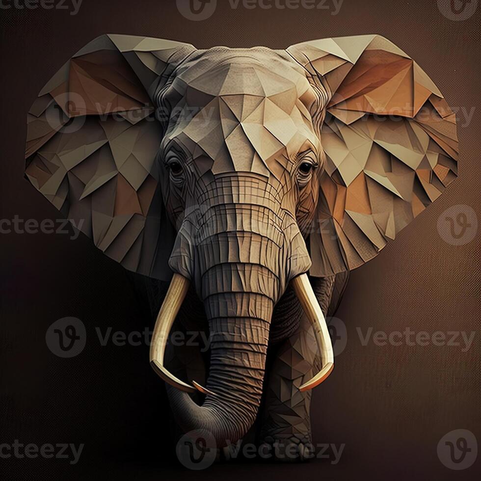 generativo ai ilustración de creativo de elefante hecho de vistoso geométrico formas en antecedentes. líder, coraje, fuerte y corajudo, foto