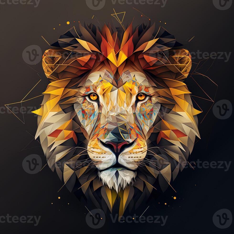 illustration of creative of lion made of colorful geometric shapes on background. Leader, courage, strong and brave, majestic lion photo