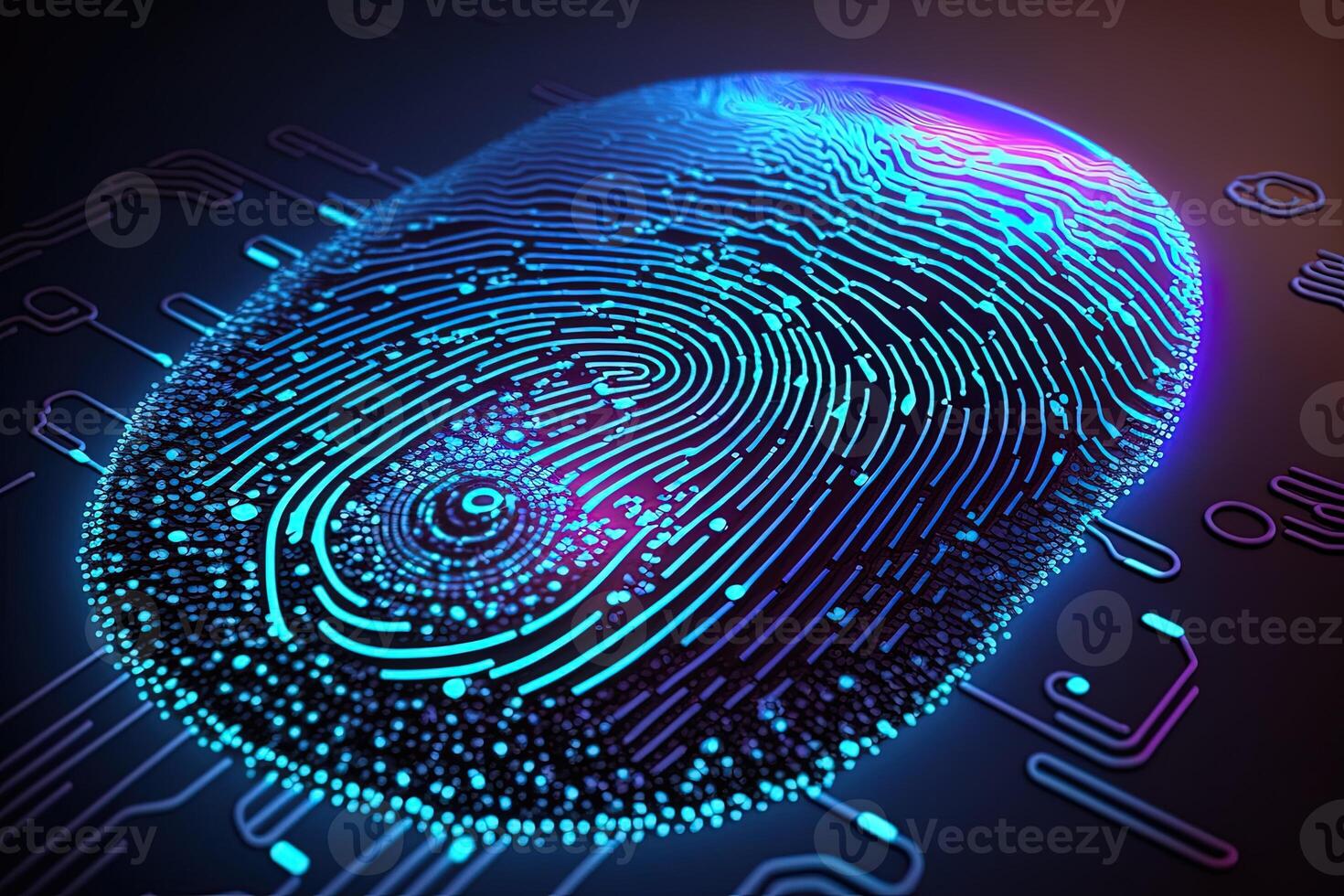 Photo of Holographic Fingerprint Security in the Digital Age, Protecting Big Data with AI Technology . Fingerprint integrated in a printed circuit, releasing binary codes.