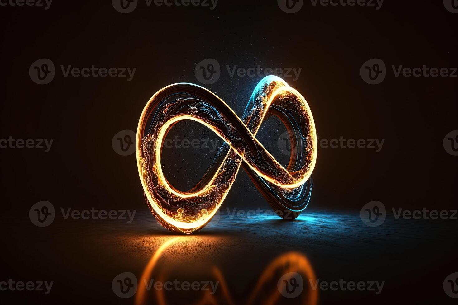 glowing neon infinity symbol in the night. . Infinity, eternity, infinite, endless, loop symbols. photo