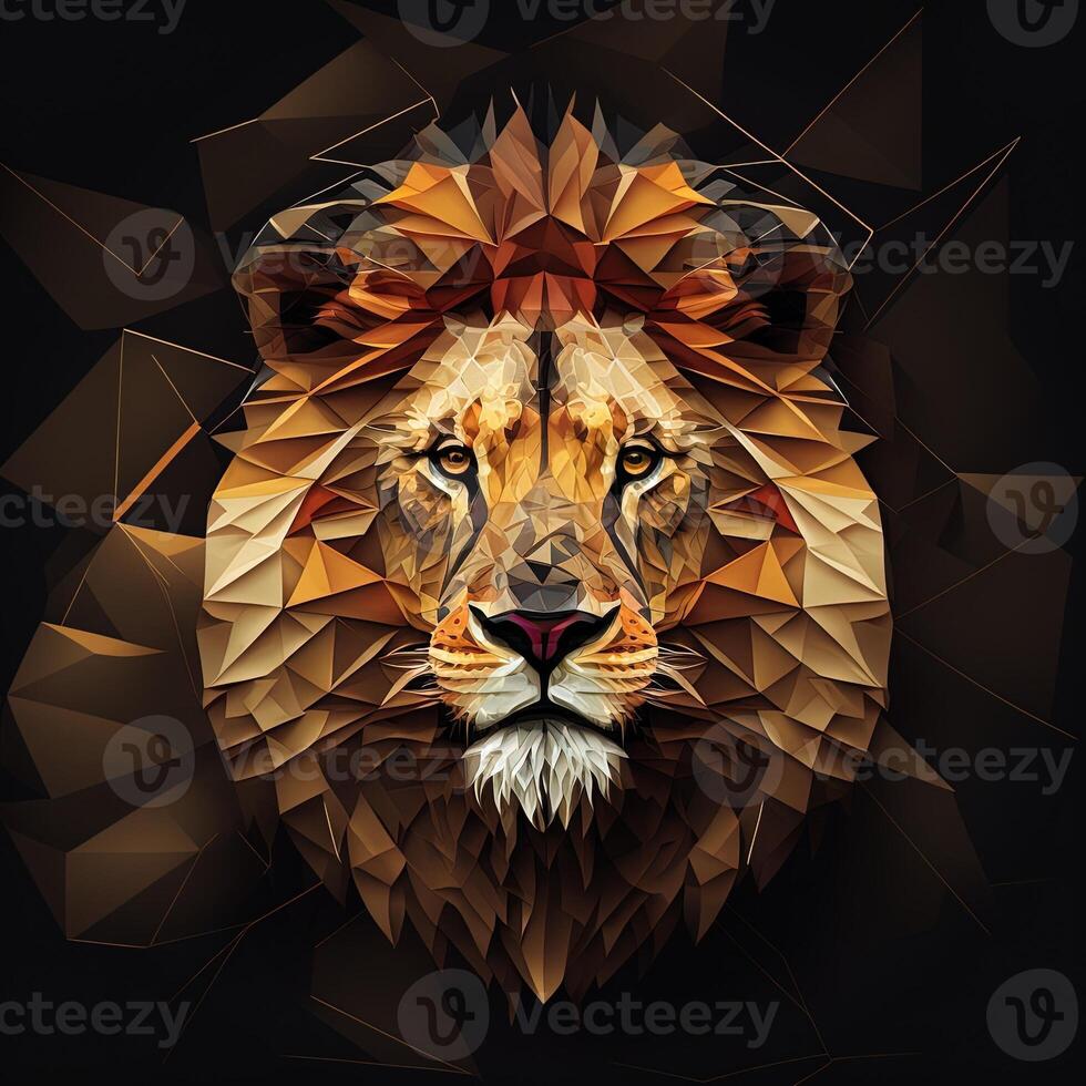 illustration of creative of lion made of colorful geometric shapes on background. Leader, courage, strong and brave, majestic lion photo