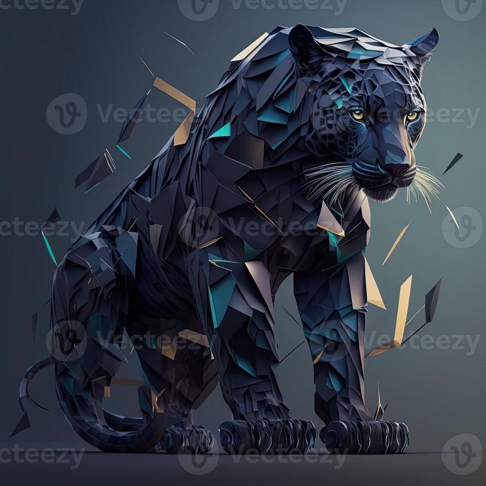 illustration of creative of black panther made of colorful geometric shapes on background. Leader, courage, strong and brave, majestic black panther. photo