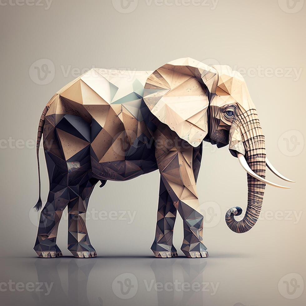 generativo ai ilustración de creativo de elefante hecho de vistoso geométrico formas en antecedentes. líder, coraje, fuerte y corajudo, foto