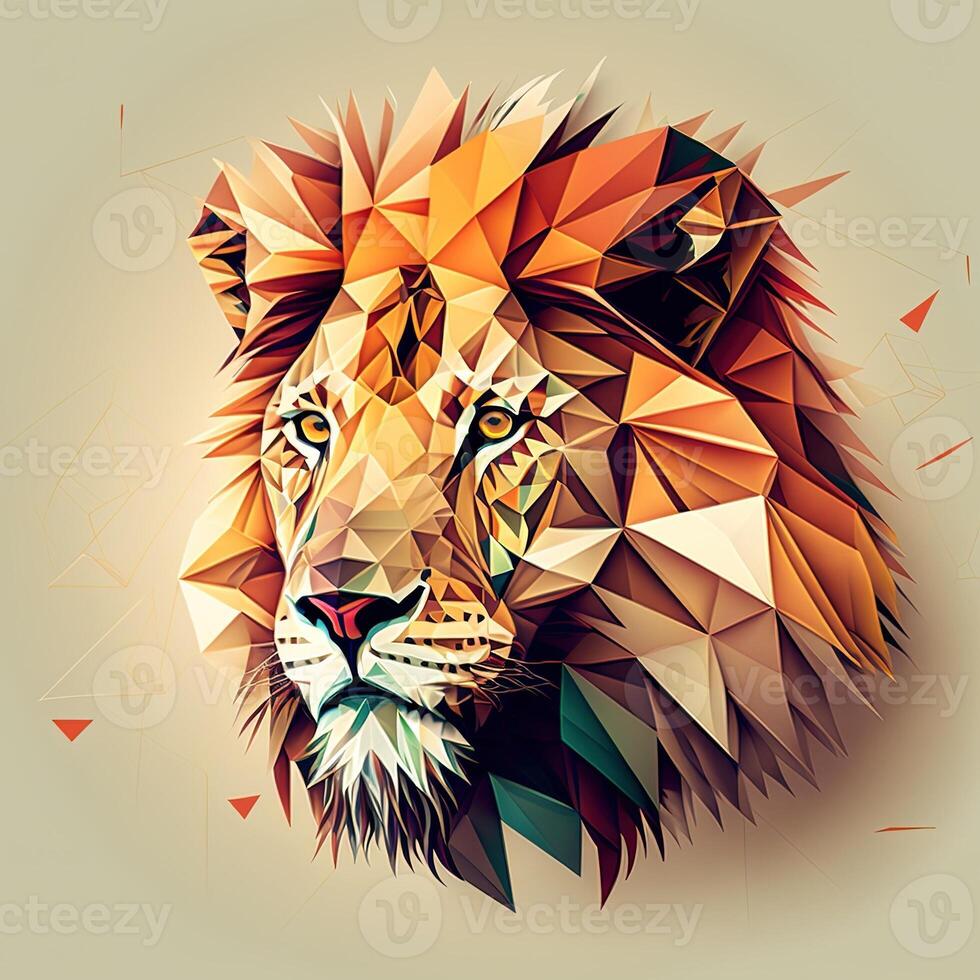 illustration of creative of lion made of colorful geometric shapes on background. Leader, courage, strong and brave, majestic lion photo