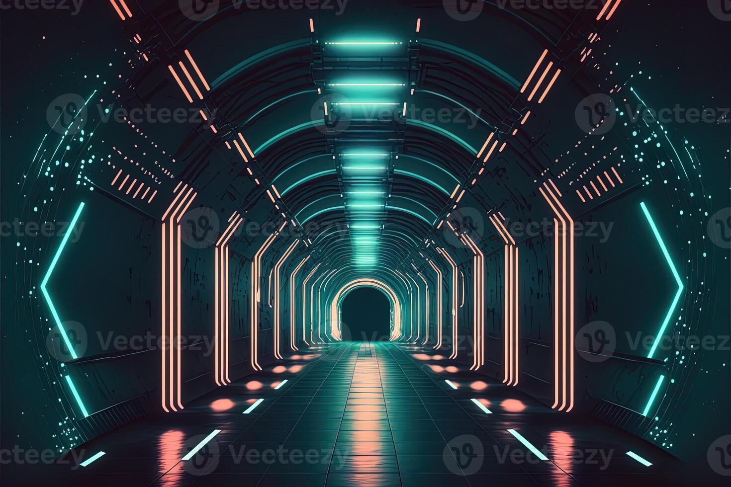 ciencia ficción ciber futurista vacío generativo ai túnel antecedentes salida o objetivo adelante. resumen ciber o digital pista de carreras concepto cyberpunk ciber sintetizador túnel corredor foto