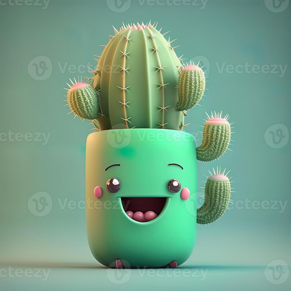 collection of happy, smiling, joyful cartoon style sun characters for summer, vacation design. Cartoon Cactus smiling avatar photo