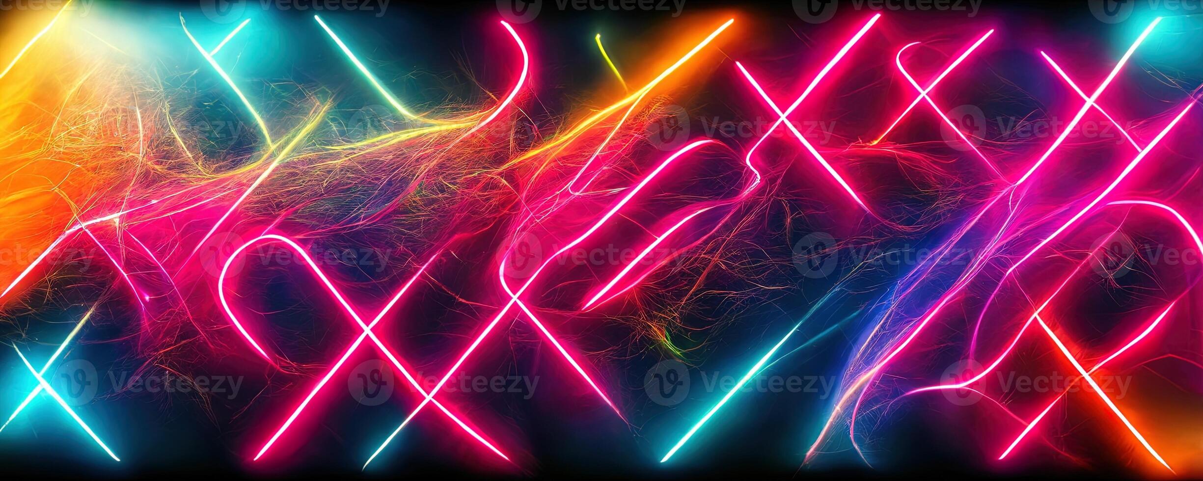 illustration of gaming background abstract, cyberpunk style of gamer wallpaper, neon glow light of sci-fi. Glowing iridescent neon lights for both light and dark backgrounds. photo