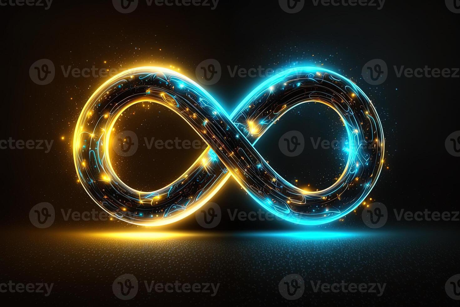 glowing neon infinity symbol in the night. . Infinity, eternity, infinite, endless, loop symbols. photo