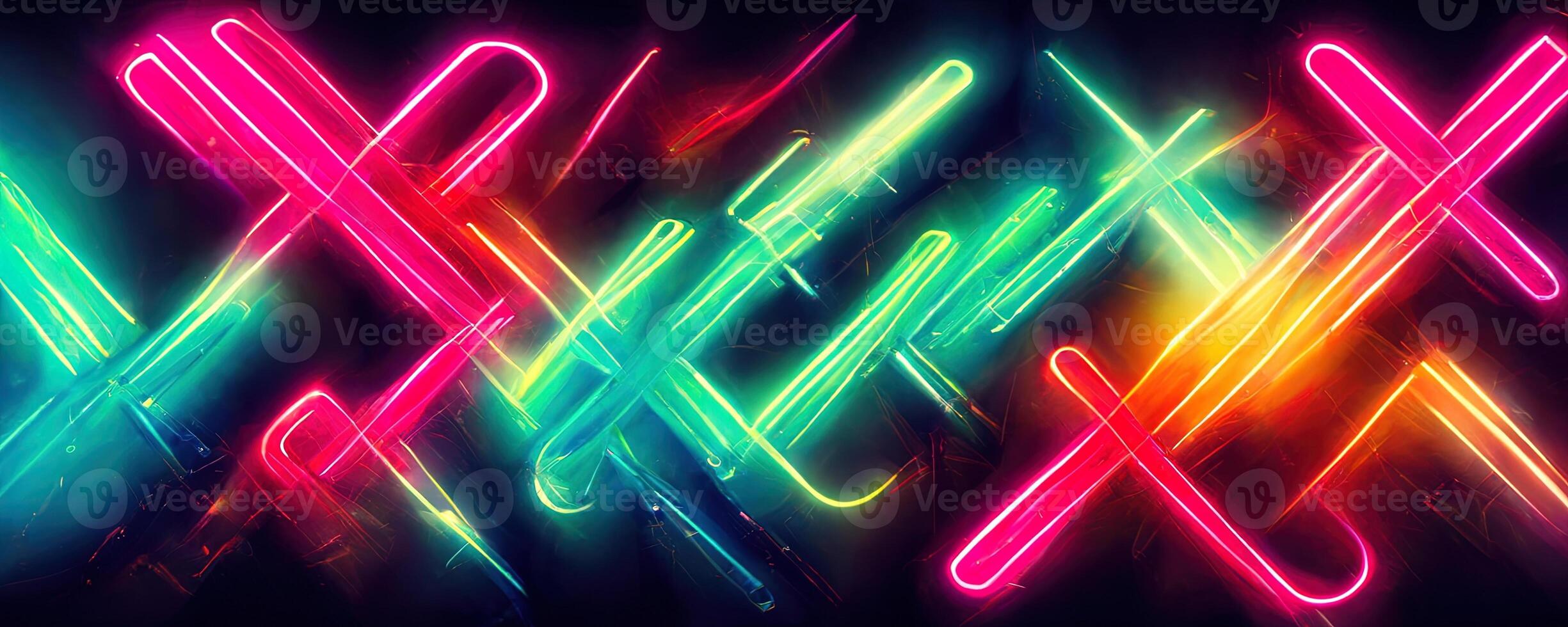 illustration of gaming background abstract, cyberpunk style of gamer wallpaper, neon glow light of sci-fi. Glowing iridescent neon lights for both light and dark backgrounds. photo