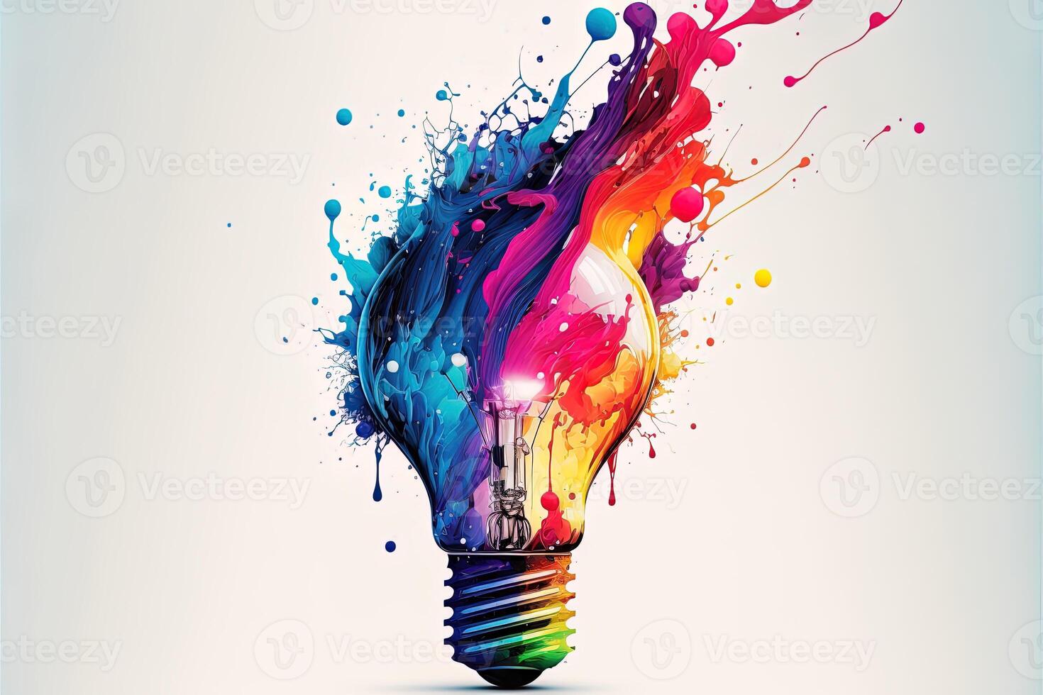 illustration of colorful bulb with splash of colors on white background. Creativity, eureka, imagination, inspiration. . Idea and solution concept photo