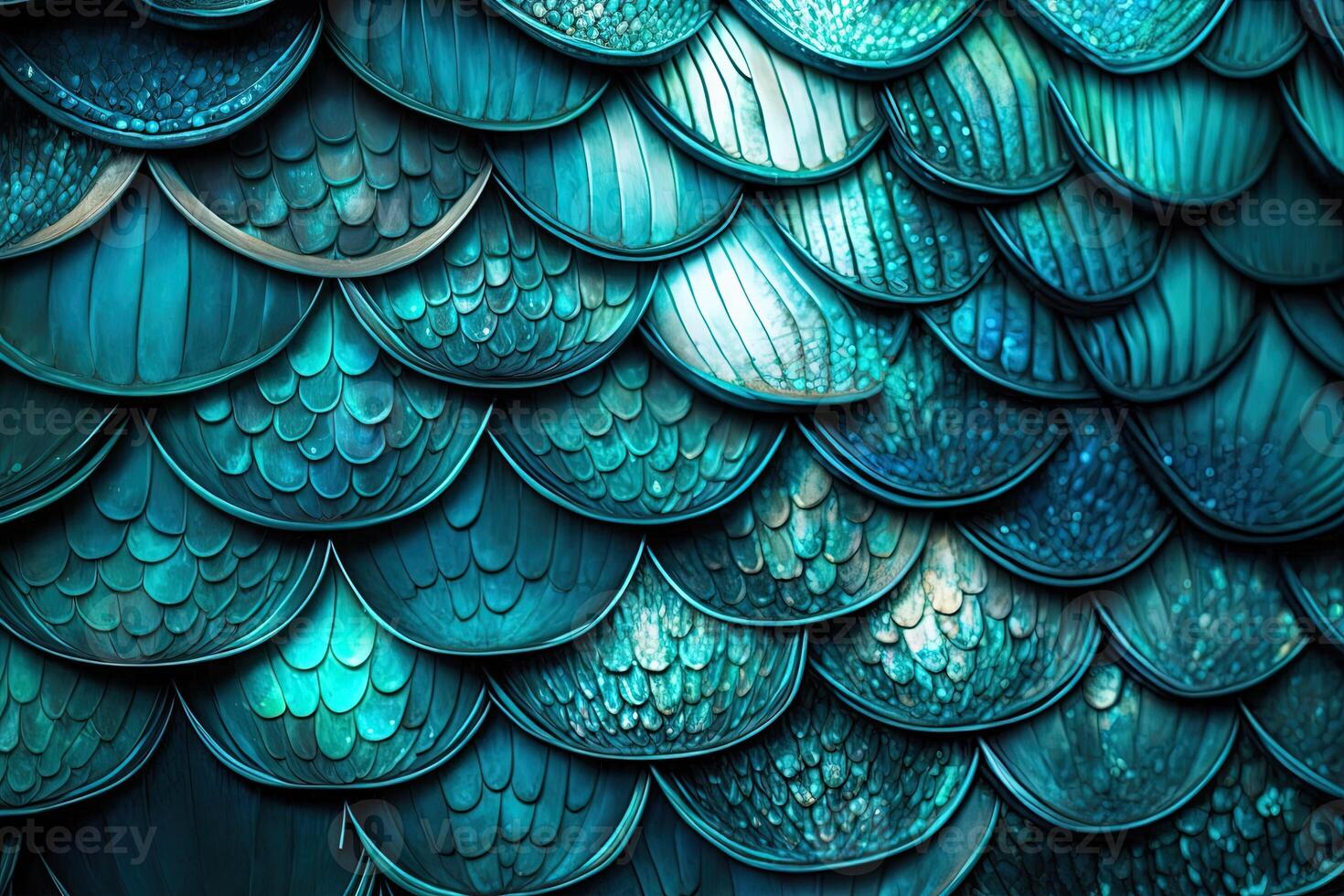 Dragon scales background - turquoise shining shells . Simple background made of dragon scale armor illustration . photo