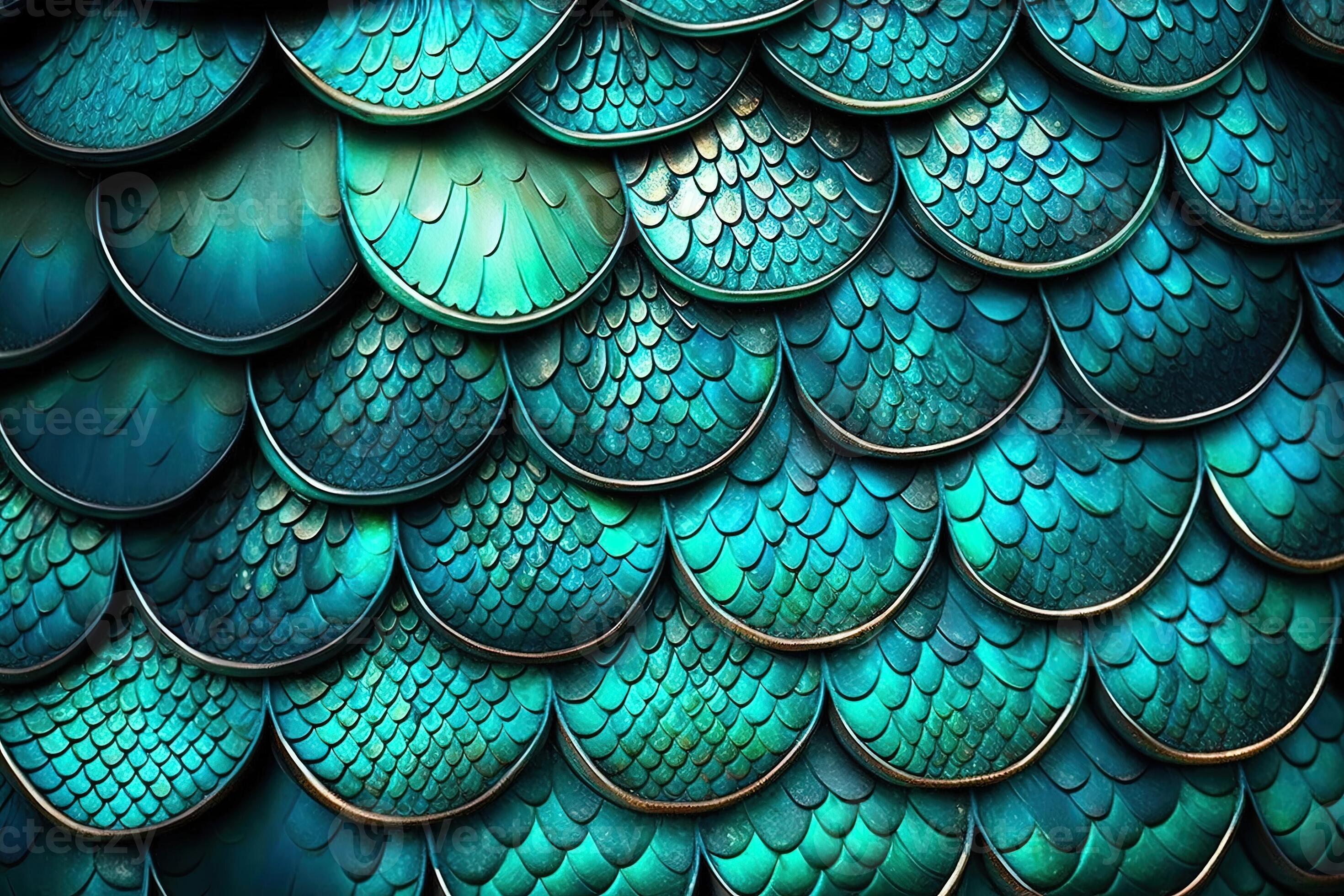 Dragon scales background turquoise shining shells . Simple background