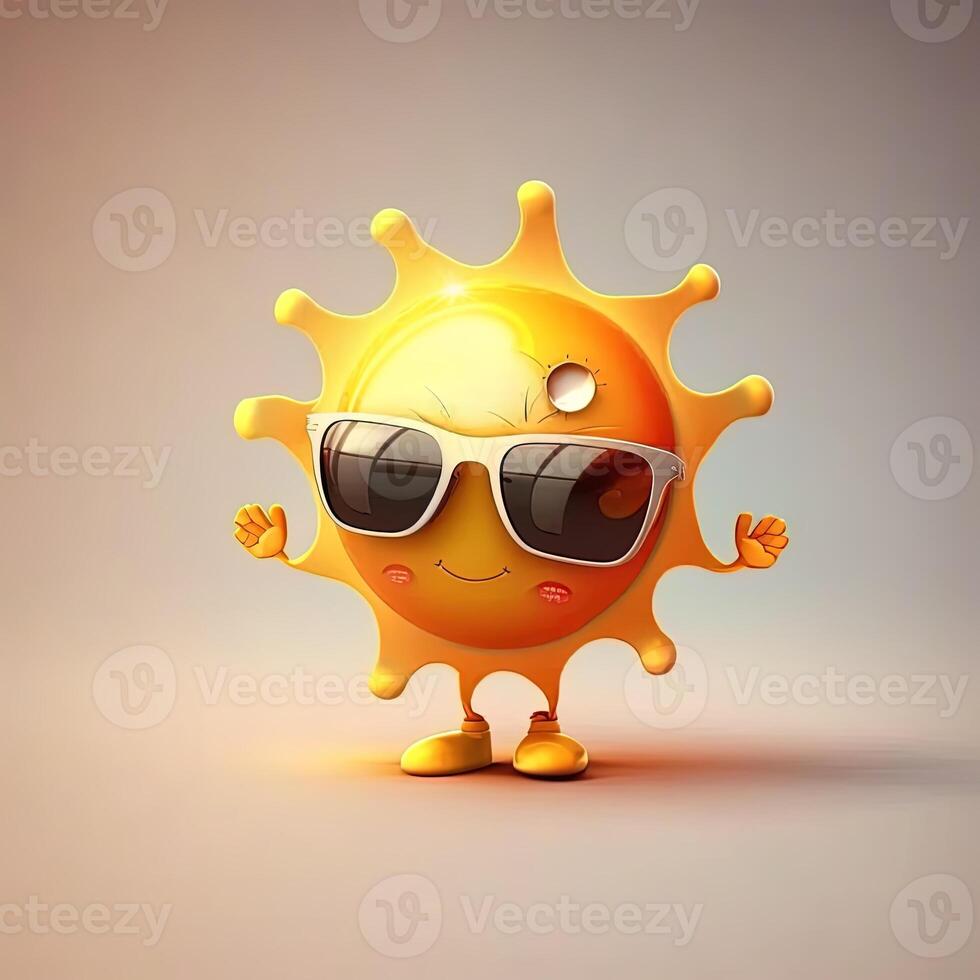 collection of happy, smiling, joyful cartoon style sun characters for summer, vacation design. Cartoon sun character wearing sunglasses. photo