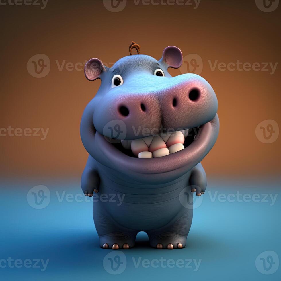 collection of happy, smiling, joyful cartoon style Hippo characters for summer, vacation design. Cartoon Hippo smiling avatar photo