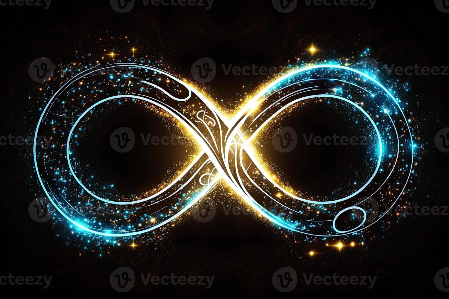 glowing neon infinity symbol in the night. . Infinity, eternity, infinite, endless, loop symbols. photo