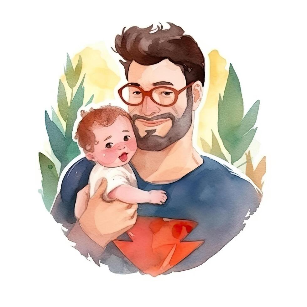Father's day. Father with child watercolor. Illustration photo