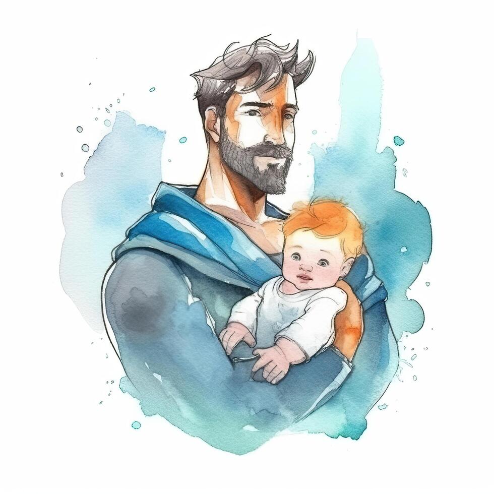 Father's day. Father with child watercolor. Illustration photo