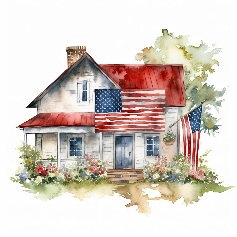 USA patriotic farmhouse. Illustration photo