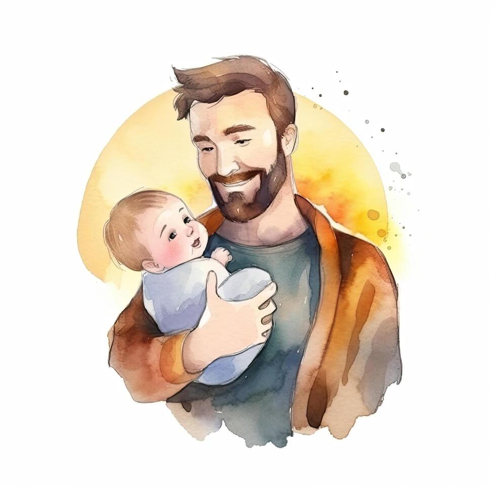 del padre día. padre con niño acuarela. ilustración ai generativo foto