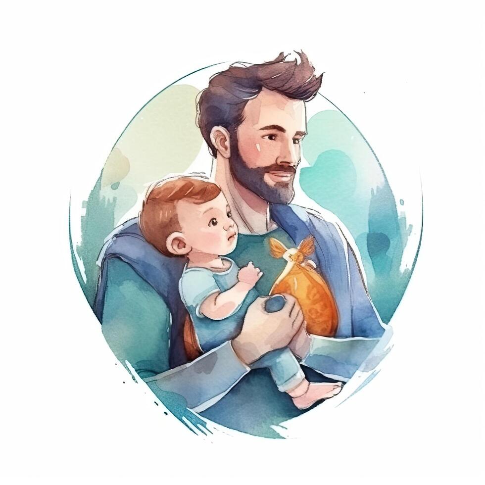 del padre día. padre con niño acuarela. ilustración ai generativo foto