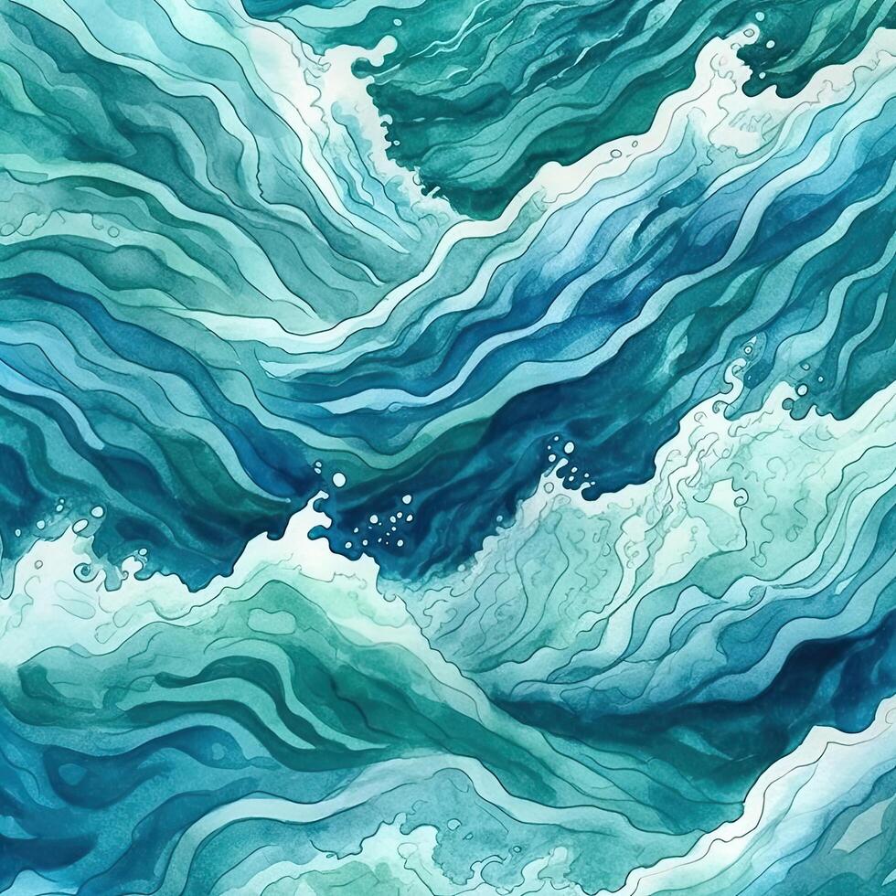 Watercolor ocean wave background. Illustration photo