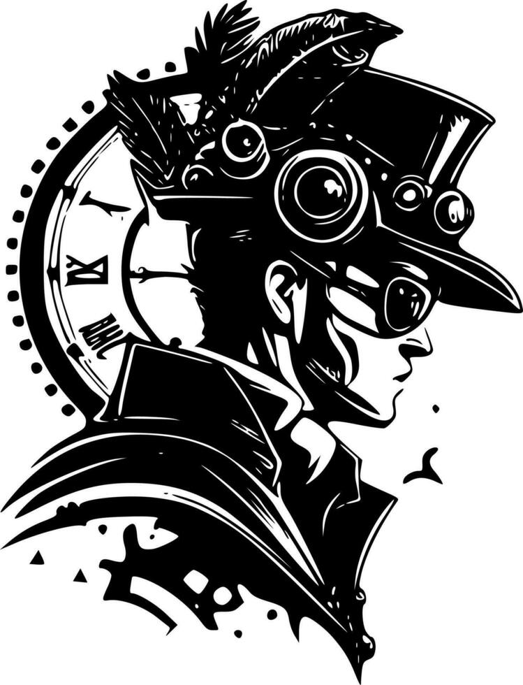 Steampunk - negro y blanco aislado icono - vector ilustración