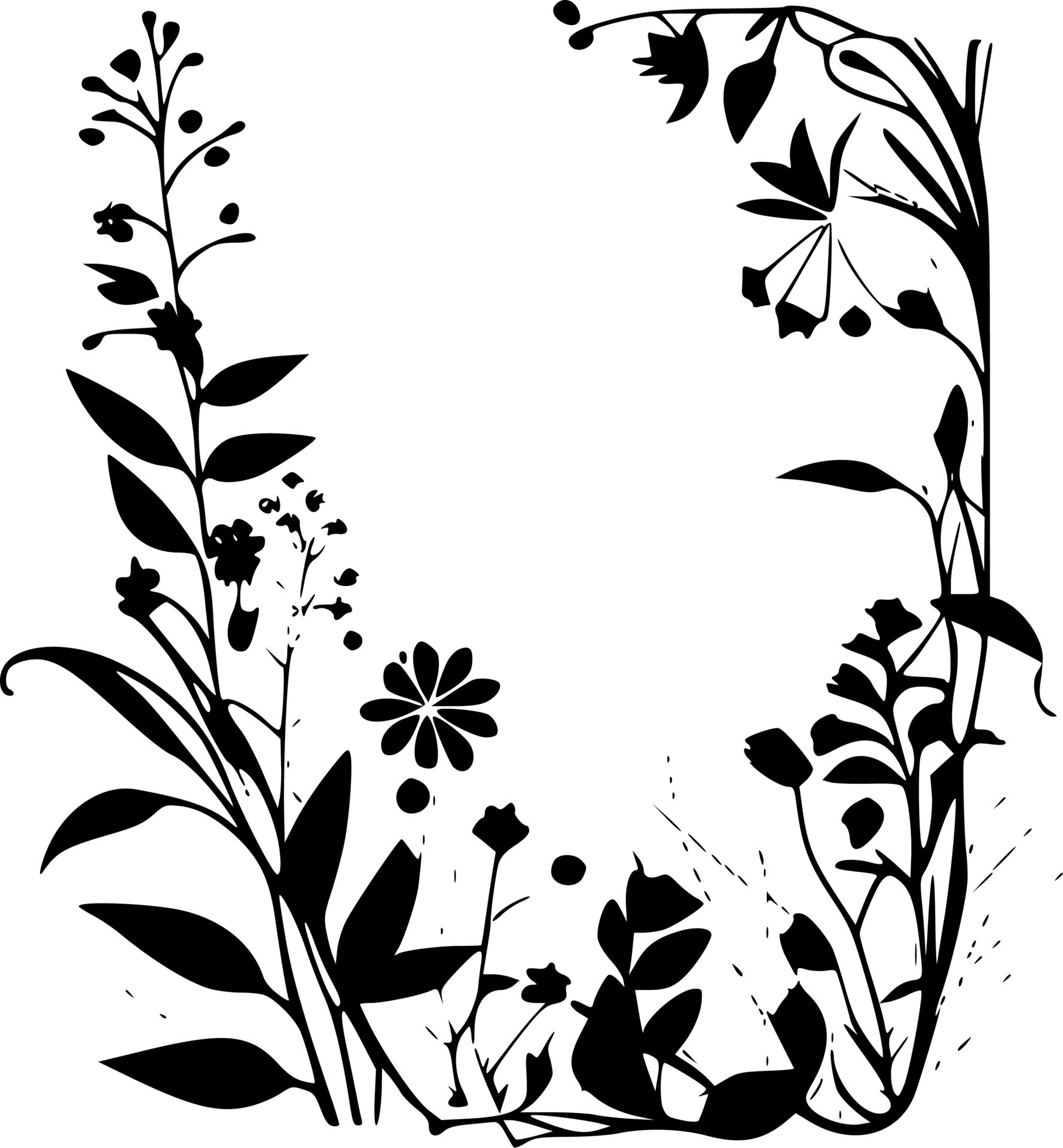 Floral Border, Black and White Vector illustration 23539904 Vector Art