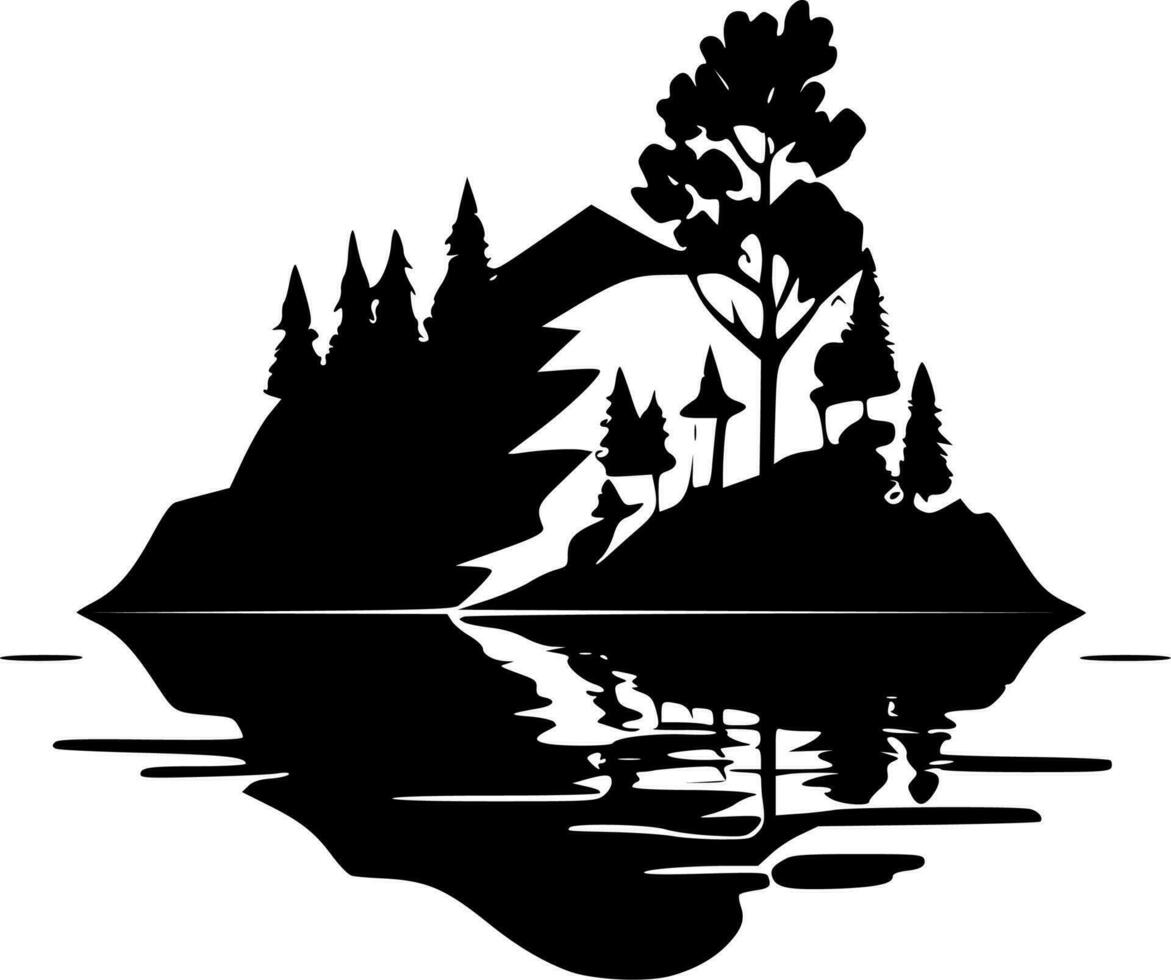Lake, Black and White Vector illustration