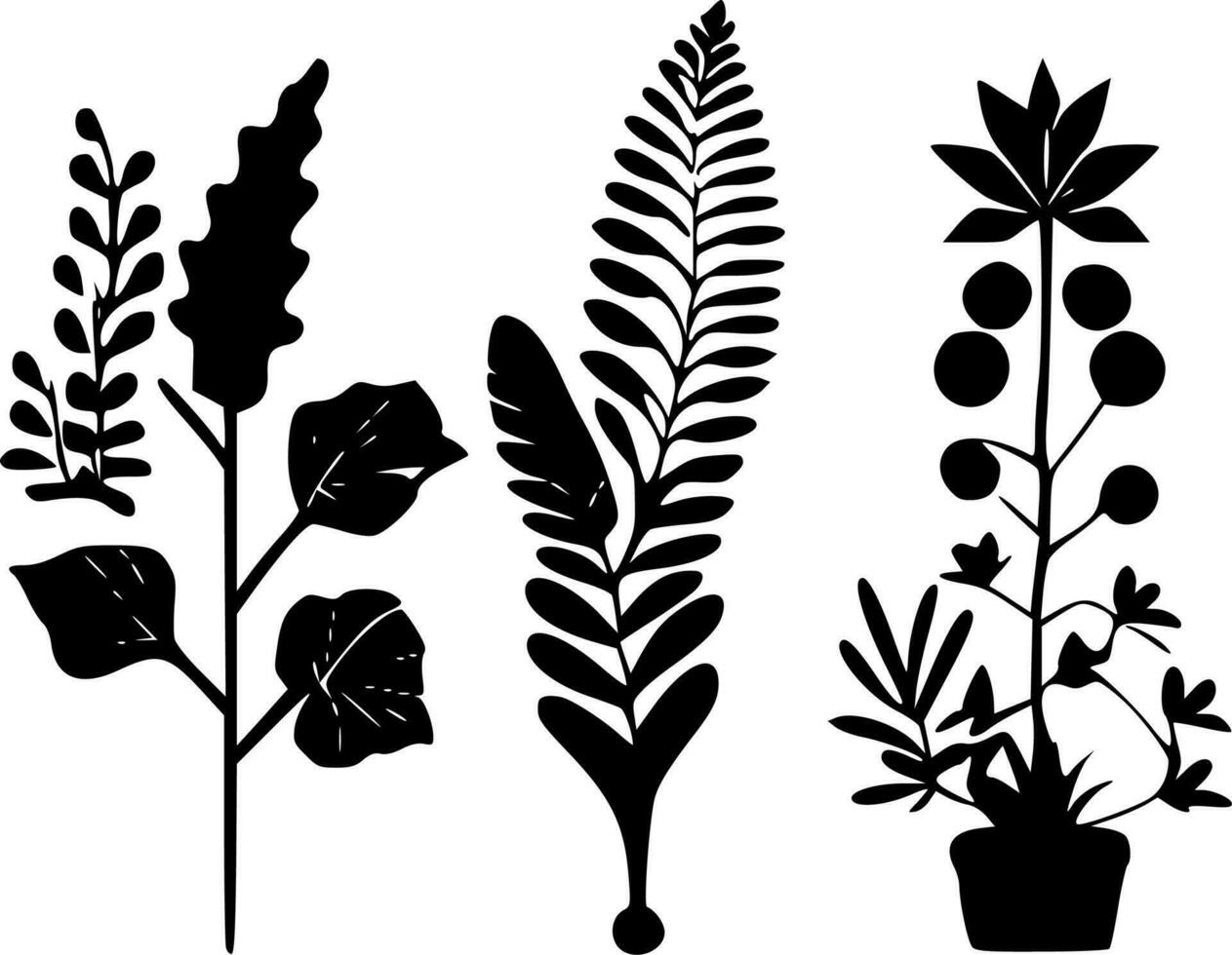 Plants, Black and White Vector illustration