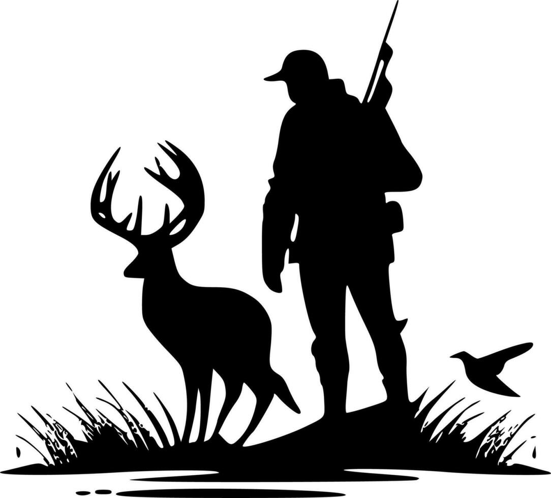 Hunting, Black and White Vector illustration