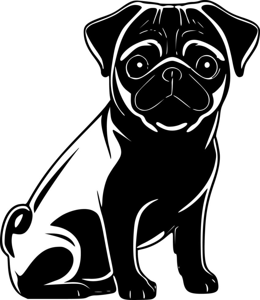 Pug, Black and White Vector illustration