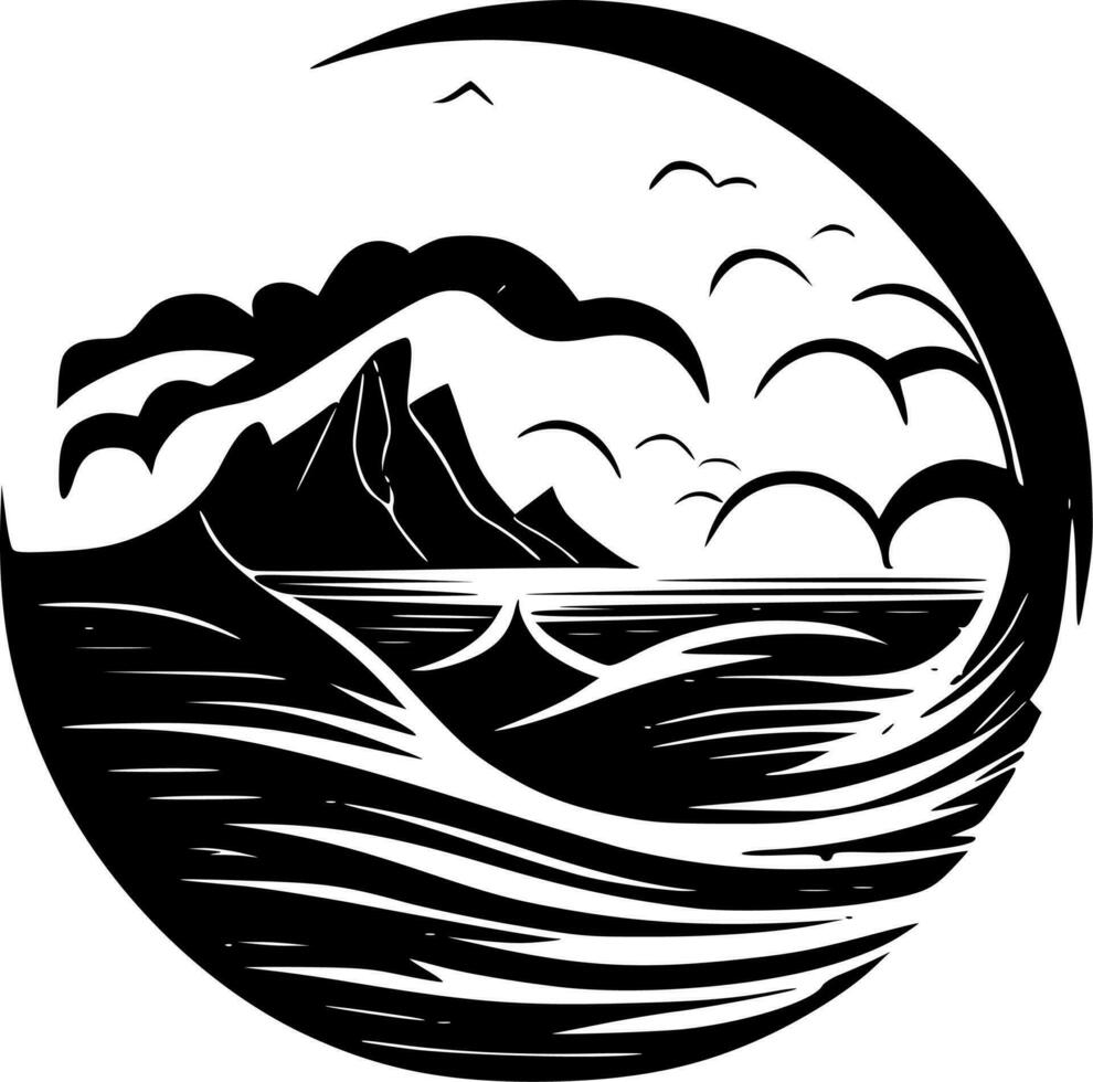 Ocean - Black and White Isolated Icon - Vector illustration