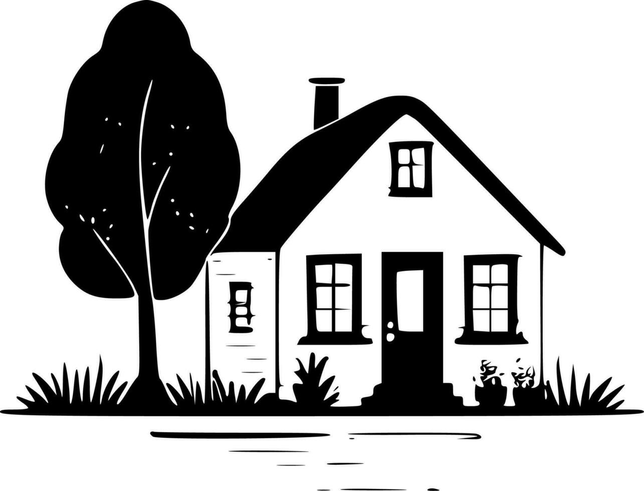 Cottage - Black and White Isolated Icon - Vector illustration