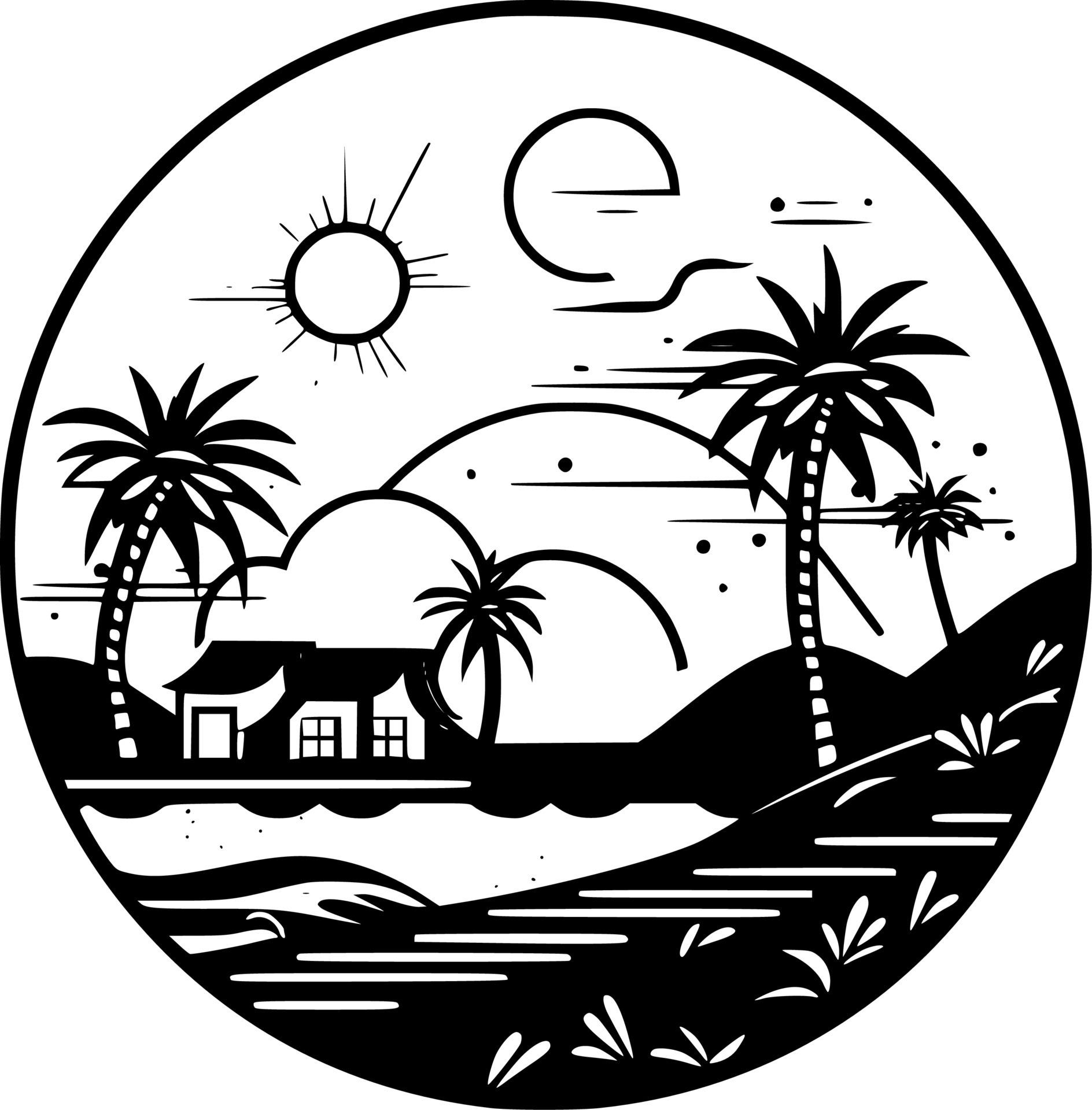 Beach Background Black and White Isolated Icon Vector illustration