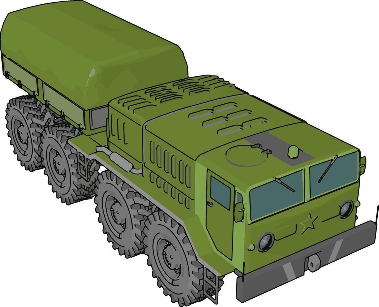 Green military vehicle, illustration, vector on white background.