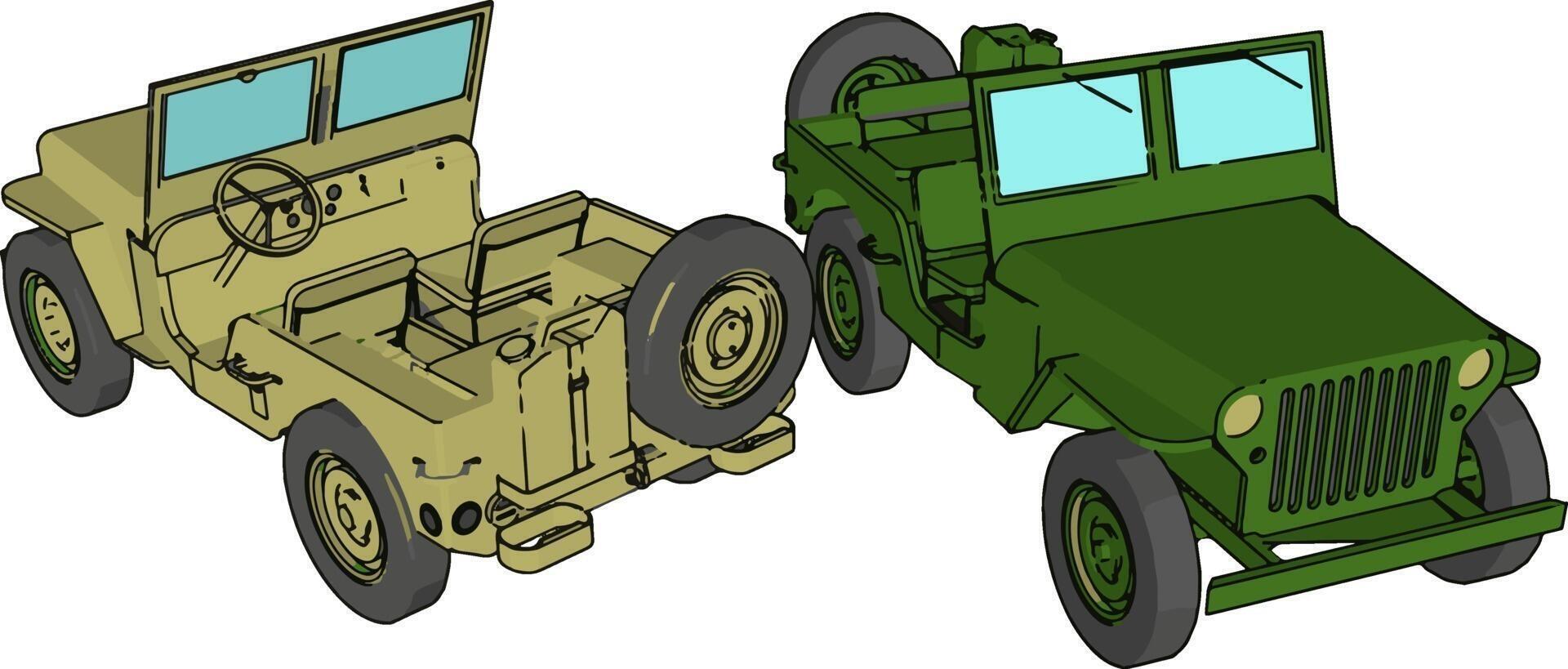 Green military jeep, illustration, vector on white background.