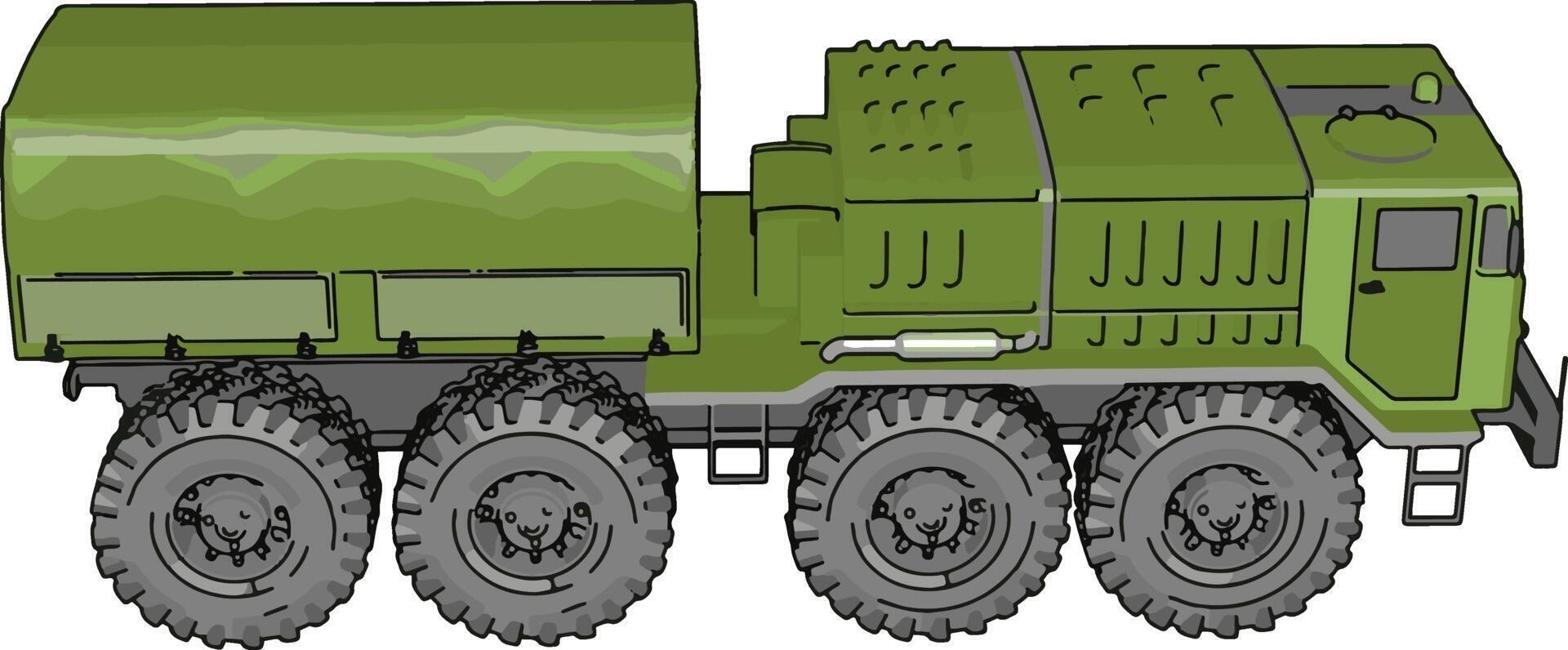 Green military vehicle, illustration, vector on white background.