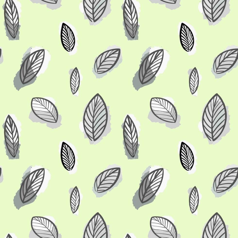 Gray leaves on green background pattern vector