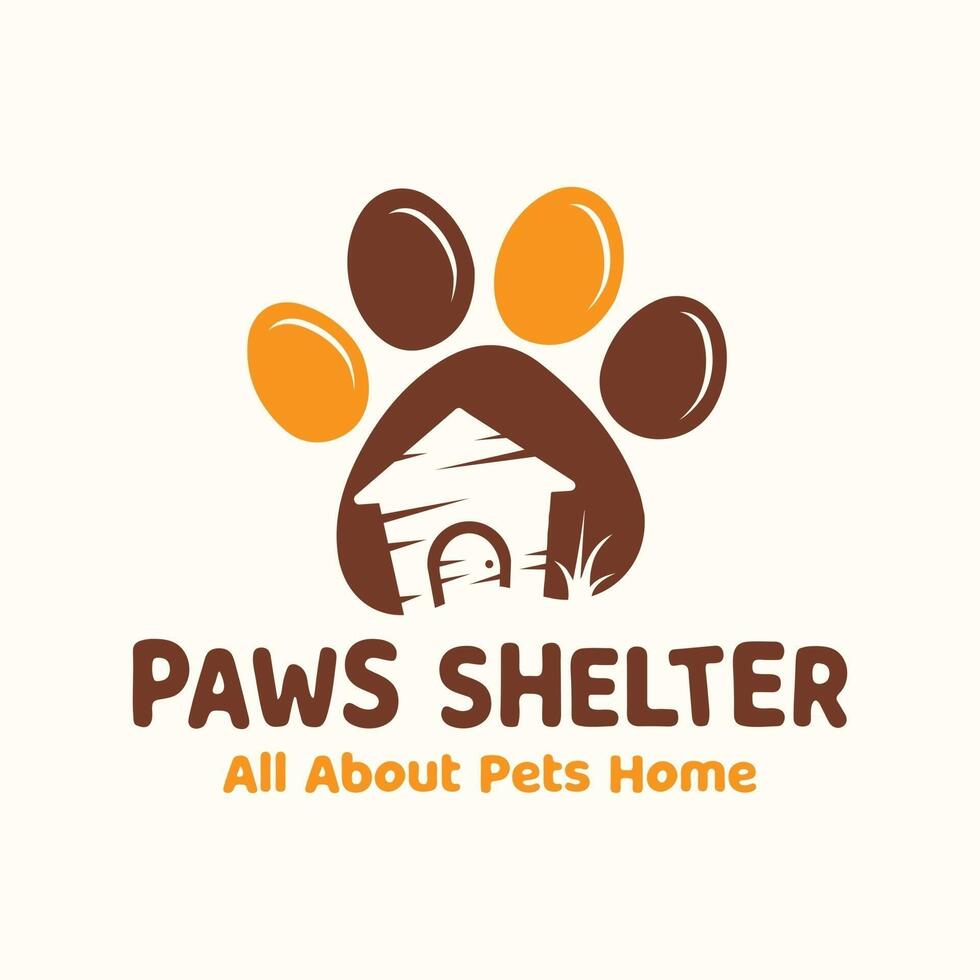 Paws Shelter logo with pet house vector