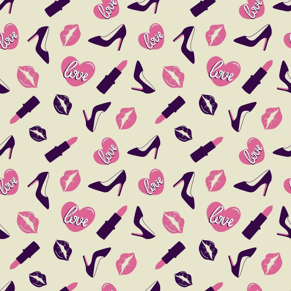 Lips and lipstick seamless pattern vector