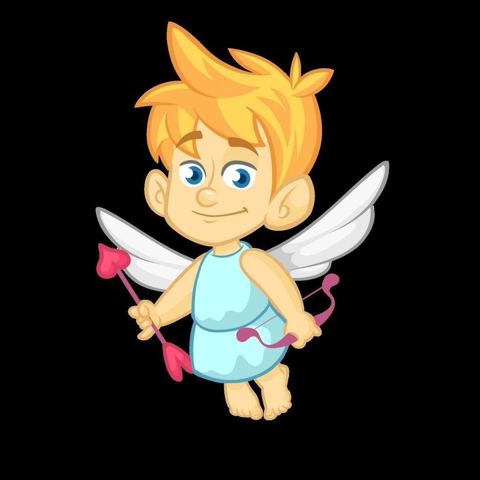 gracioso pequeño Cupido puntería a alguien con un flecha de amor vector