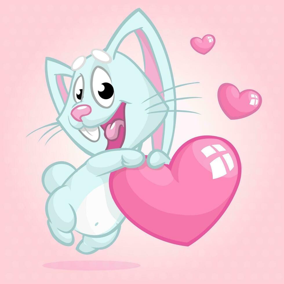 Cute little bunny holding love heart. Vector illustration