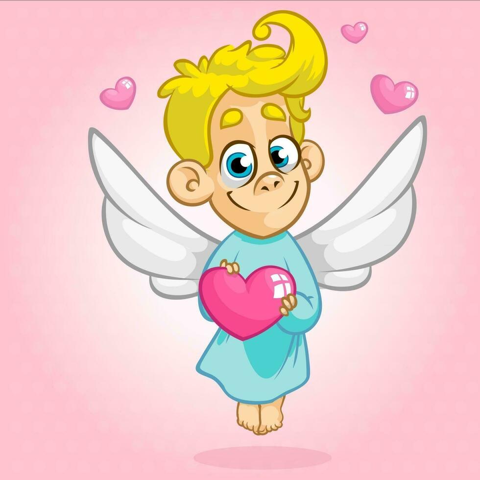 enamorado día Cupido ángel dibujos animados estilo vector ilustración. amur Cupido niño jugando aislado en blanco antecedentes